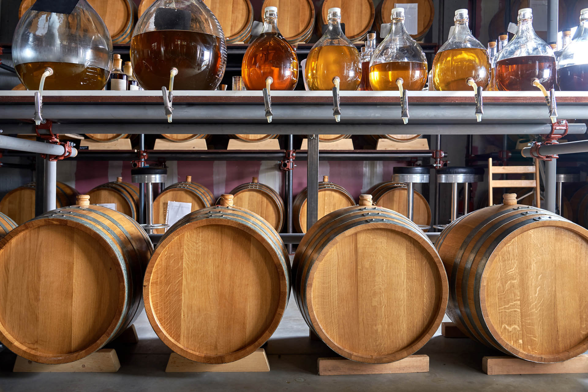 Whiskey distillery barrels