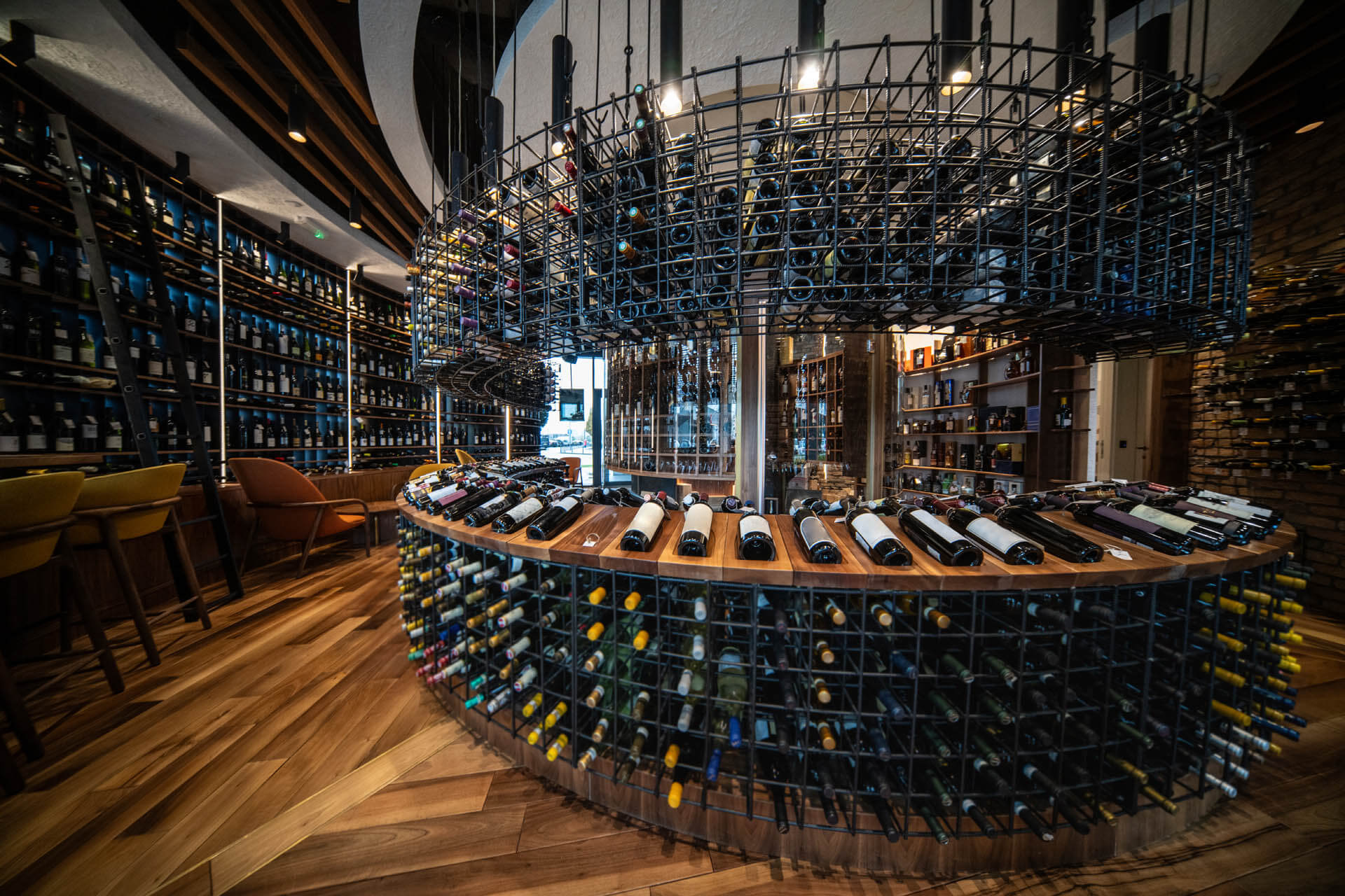 Wine store with wine bottles on shelves